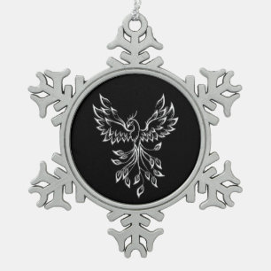 Phoenix Rises on Black Snowflake Pewter Christmas Ornament
