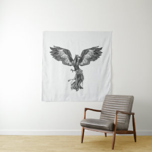 Phoenix Rising - Black and White Tapestry