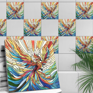 Phoenix Rising - colorful mosaic art Ceramic Tile