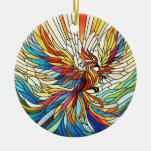 Phoenix Rising - colourful mosaic art Ceramic Ornament