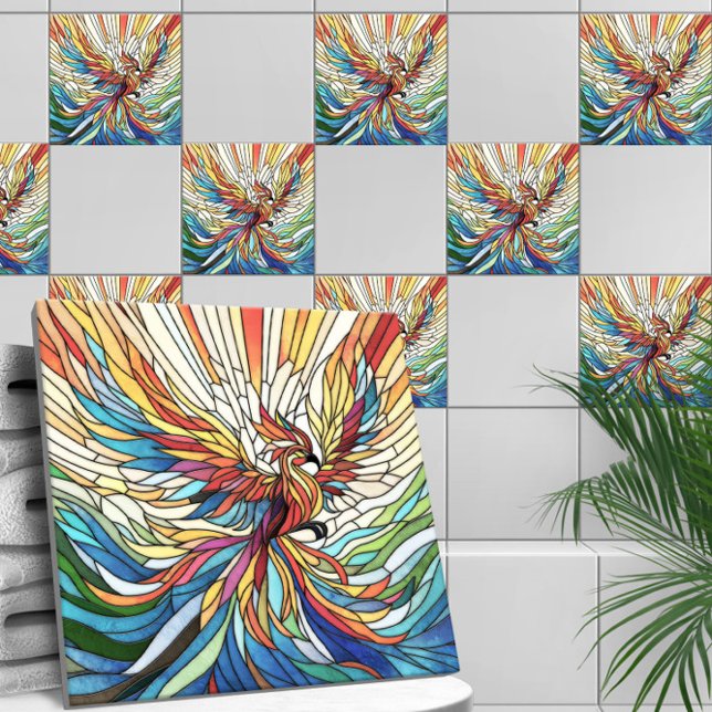 Phoenix Rising - colourful mosaic art Ceramic Tile (Creator Uploaded)