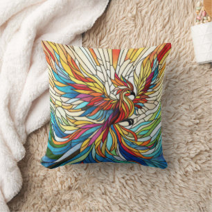 Phoenix Rising - colourful mosaic art Cushion