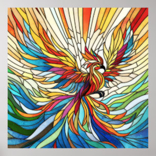Phoenix Rising - colourful mosaic art Poster