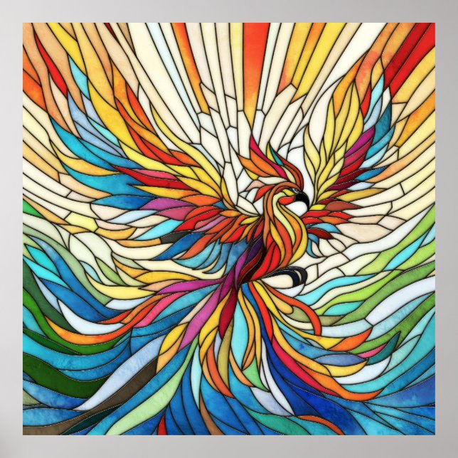 Phoenix Rising - colourful mosaic art Poster (Front)