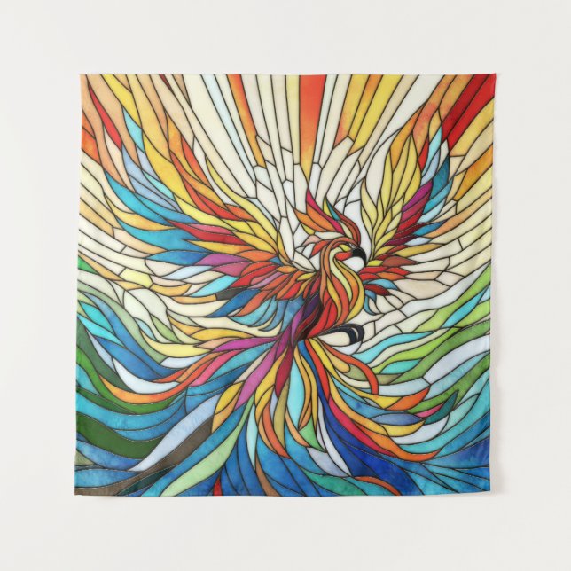 Phoenix Rising - colourful mosaic art Tapestry (Front)