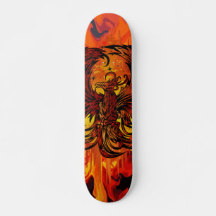 Phoenix Rising Fire Art with Explosive Paint Flame Skateboard