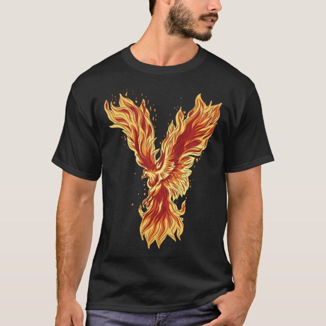 Phoenix Rising Fire Bird Mythical Artwork T-Shirt (Front)