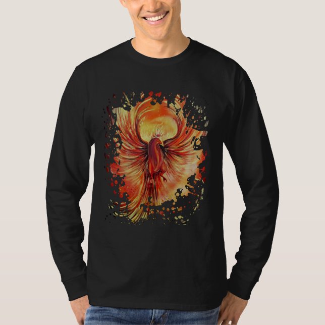 Phoenix Rising Flame Graphic Bold Fire Bird T-Shirt (Front)