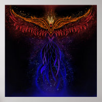 Phoenix rising from ashes neon art
