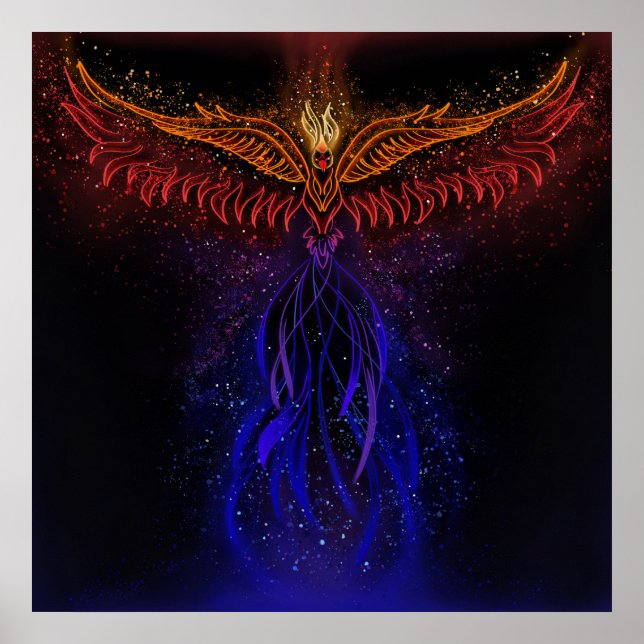 Phoenix rising from ashes neon art poster (Front)