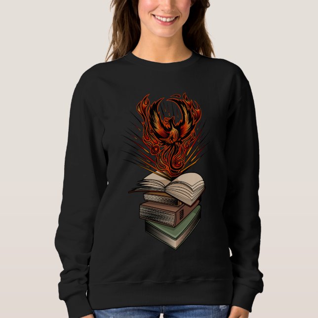 Phoenix Rising From Books Flames Fantasy Magical Sweatshirt (Front)