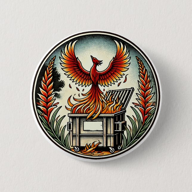 Phoenix Rising from the Dumpster Fire Ashes        6 Cm Round Badge (Front)