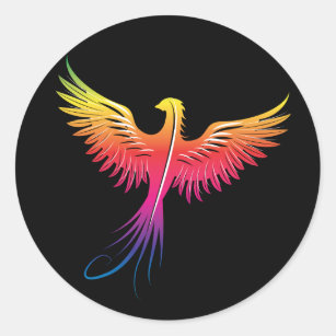 Phoenix rising in bright colours classic round sticker