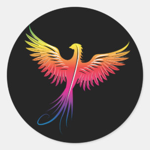Phoenix rising in bright colours classic round sticker