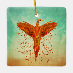 Phoenix Rising -Mixed media Ceramic Ornament