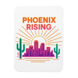 Phoenix Rising Neon City – Retro Synthwave Desert Magnet