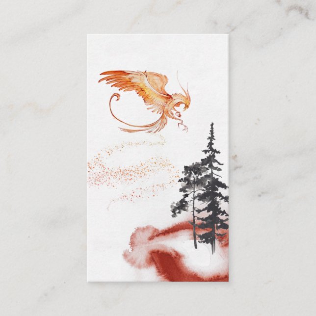 *~* Phoenix Rising Pine Trees Orange Burgundy Red Business Card (Front)