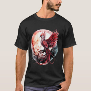 Phoenix Sakura Tree Mythical Bird Moon Fire Phoeni T-Shirt