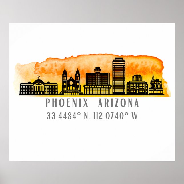 Phoenix Skyline Map Coordinates  Poster (Front)