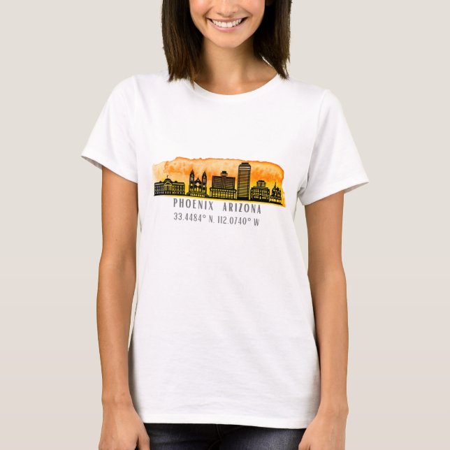Phoenix Skyline Map Coordinates  T-Shirt (Front)