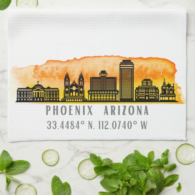 Phoenix Skyline Map Coordinates  Tea Towel (Folded)