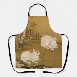 Phoenix Tree & Rabbits Antique Chinese Painting Apron