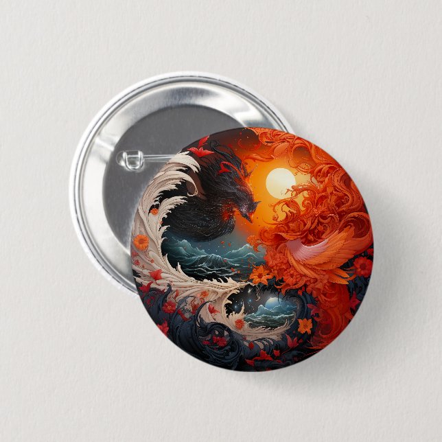 Phoenix Wave Yin Yang Martial Arts 6 Cm Round Badge (Front & Back)