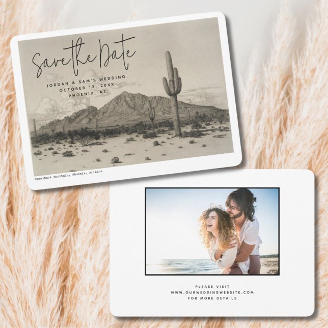 Phoenix Wedding Vintage Postcard Save the Date (Phoenix Wedding Vintage Save the Date with Engagement Photo)