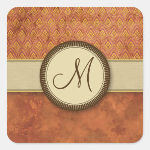 Phoenixes Fire Feather Pattern with Monogram Square Sticker