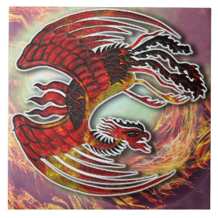 Phoenix's Resurgence: Rising from Life's Flame Ceramic Tile