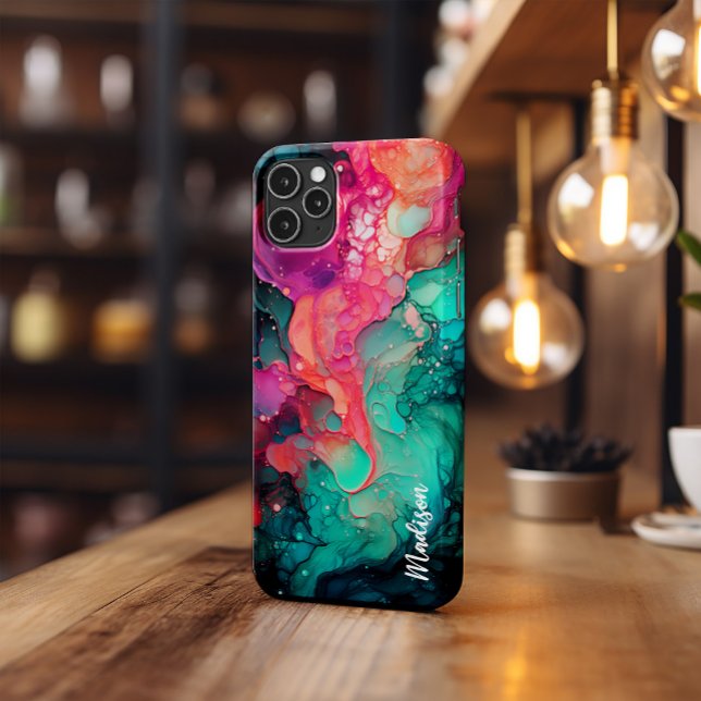 Phone Case, Alcohol Ink Magenta And Green Case-Mate iPhone Case (Creator Uploaded)