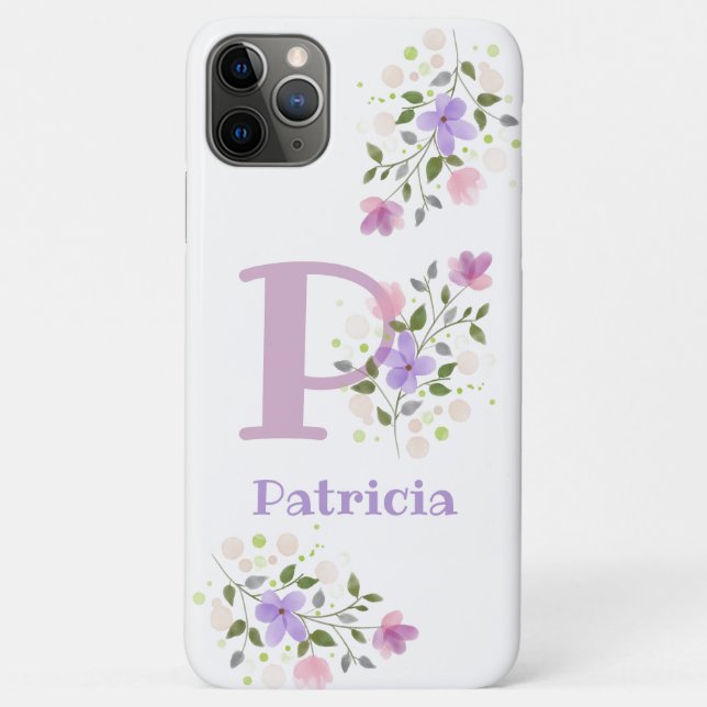Phone Case Initial Plus Name & Flowers Design (Back)