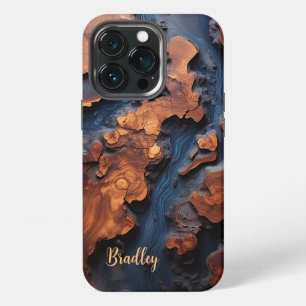 Phone Case, Navy Blue Resin, Burl Wood Design iPhone 13 Pro Case