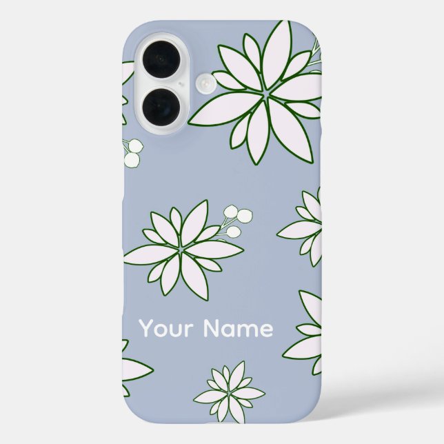 phone case periwinkle with white flowers  (Back)