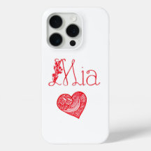 Phone case with a heart and Mia's name