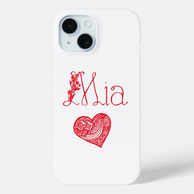Phone case with a heart and Mia's name (Back)