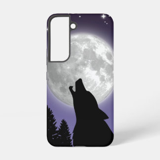 Phone case with a wolf howling at the full moon