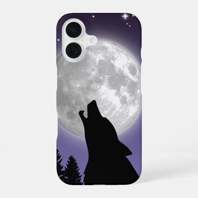 Phone case with a wolf howling at the full moon (Back)