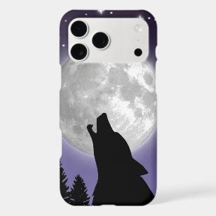 Phone case with a wolf howling at the full moon