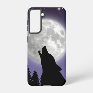 Phone case with a wolf howling at the full moon
