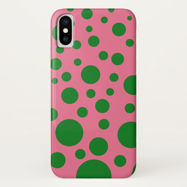 Phone case with green circles on a pink background (Back)