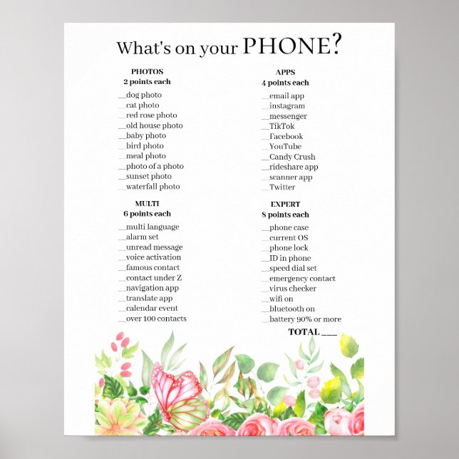Phone Question Game 💍 Bridal Shower  Poster (Front)