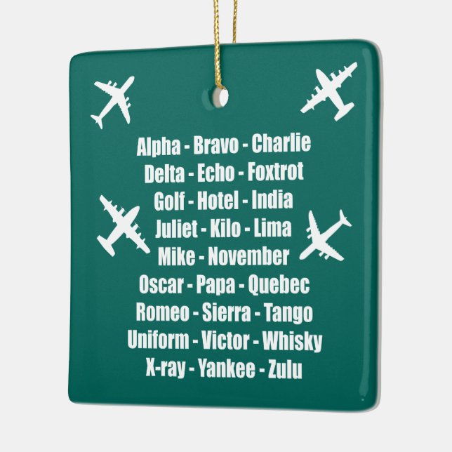 Phonetic Alphabet Air Force Blue Aeroplane Ceramic Ornament (Left)