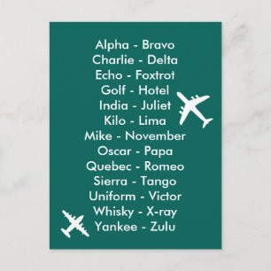 Phonetic Alphabet Aviation Plane Spotters Aero Postcard