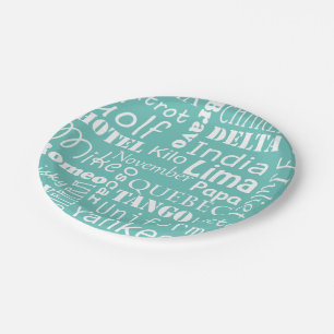 Phonetic Alphabet Blue and White Paper Plate