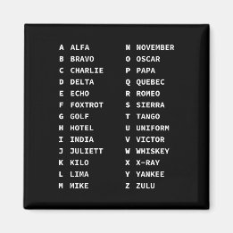 Phonetic Alphabet Chart ALFA - ZULU Magnet