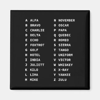 Phonetic Alphabet Code Chart Classic Black & White Magnet