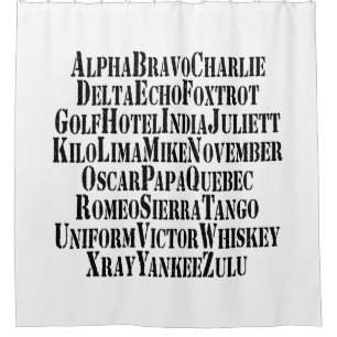 PHONETIC ALPHABET / CODE WORDS SHOWER CURTAIN