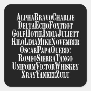 PHONETIC ALPHABET / CODE WORDS SQUARE STICKER