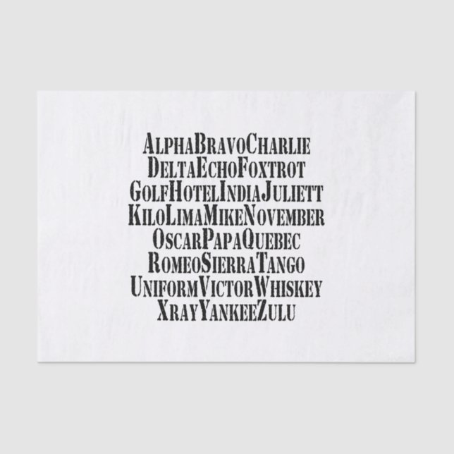 PHONETIC ALPHABET / CODE WORDS TISSUE PAPER (Front)